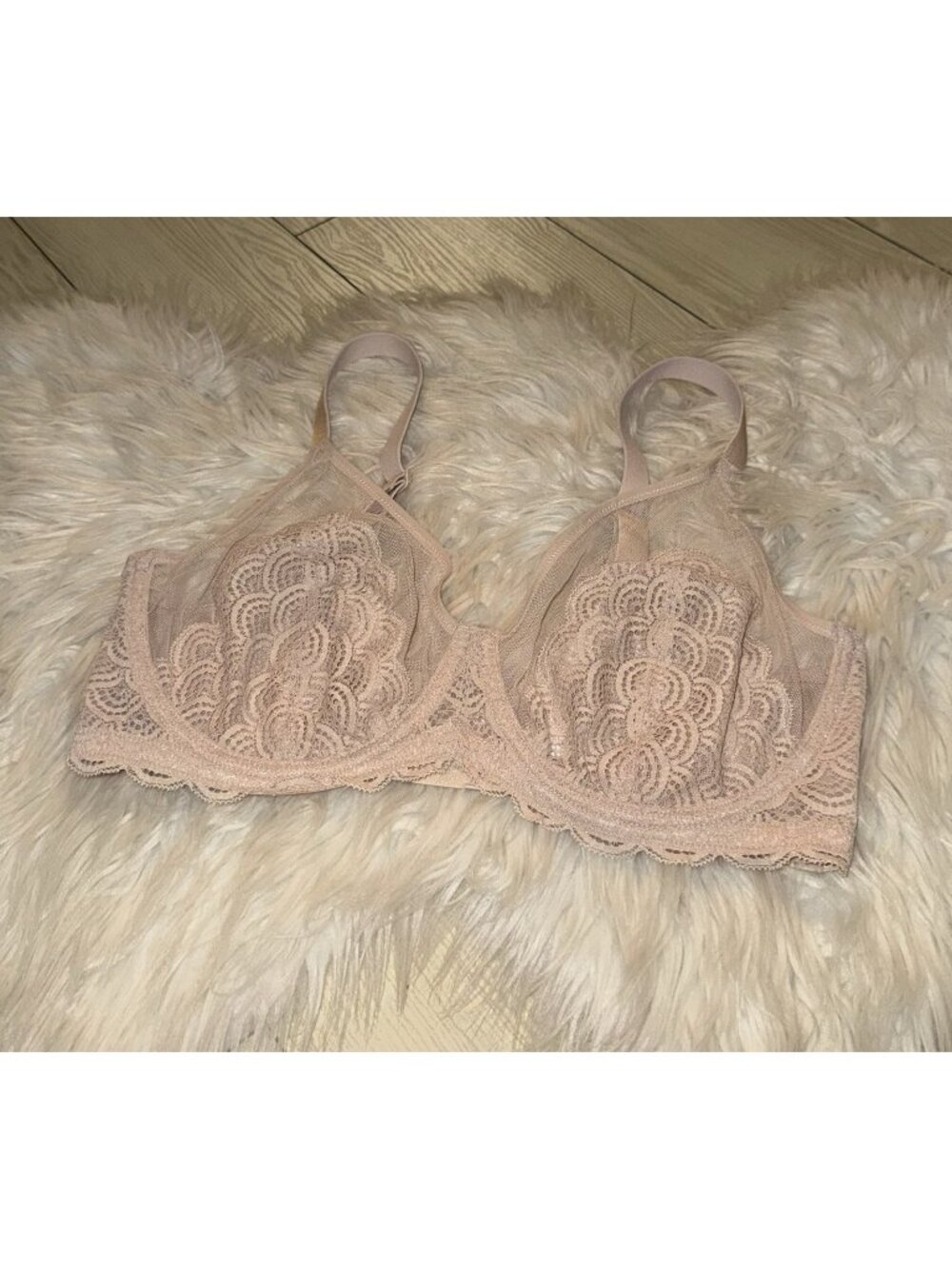 HSIA Lace Minimizer Bra Unlined Unpadded Sheer Underwire Womens 36DD Beige